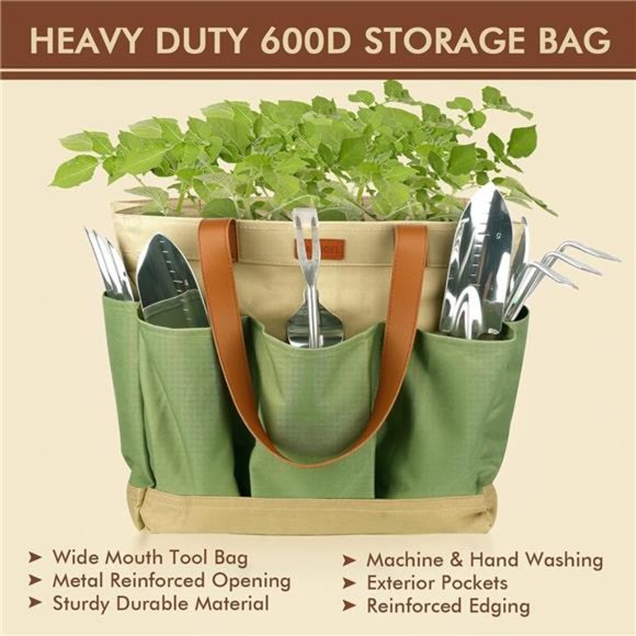 Garden Tools Set, Heavy Duty Stainless Steel Hand Tools w/ Wooden Handle + Bag - Picture 6 of 7